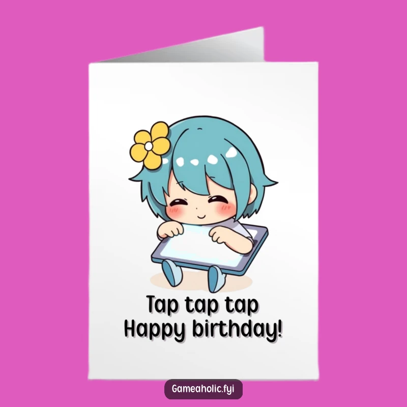 Free Printable Birthday Card: Tapping Tablet Nerd, Funny Downloadable Gift for Techies