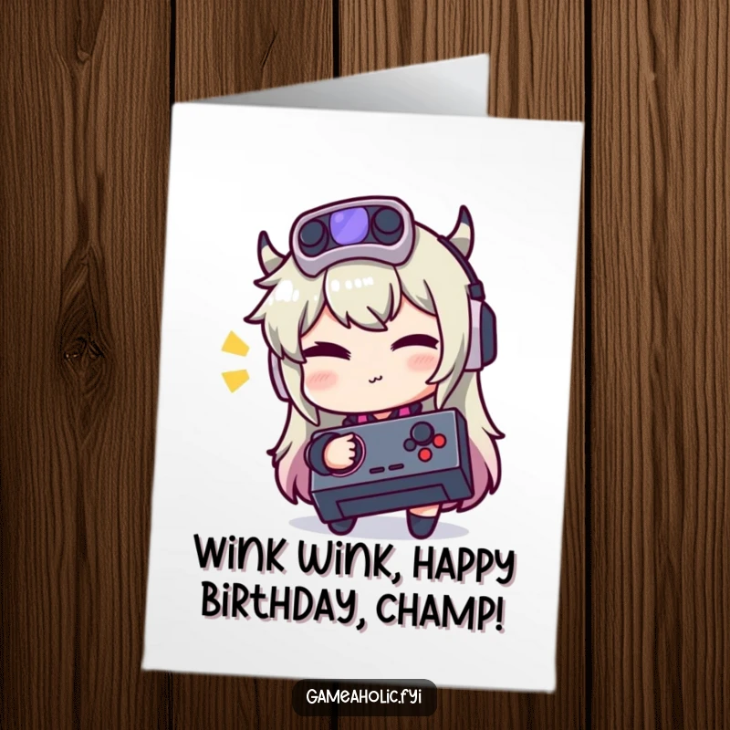 Funny Free Printable Birthday Card, a gamer winking playfully while confidently holding a joystick.