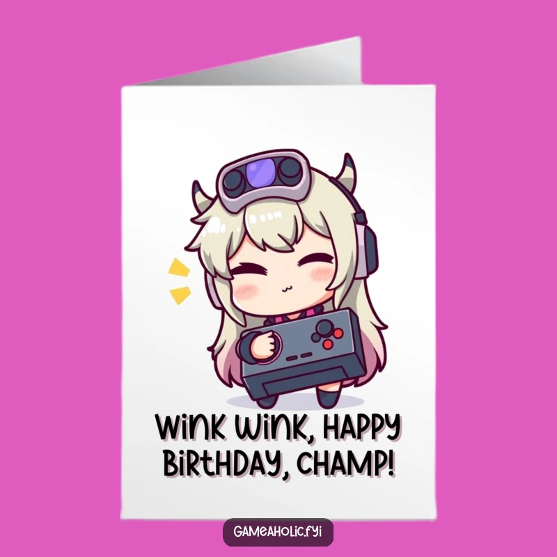 Free Printable Birthday Card: Winking Gamer Joystick Funny Downloadable Gift