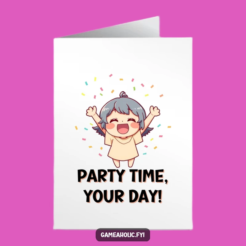 Free Printable Happy Birthday Card: Joyful Character Confetti Victory Celebration