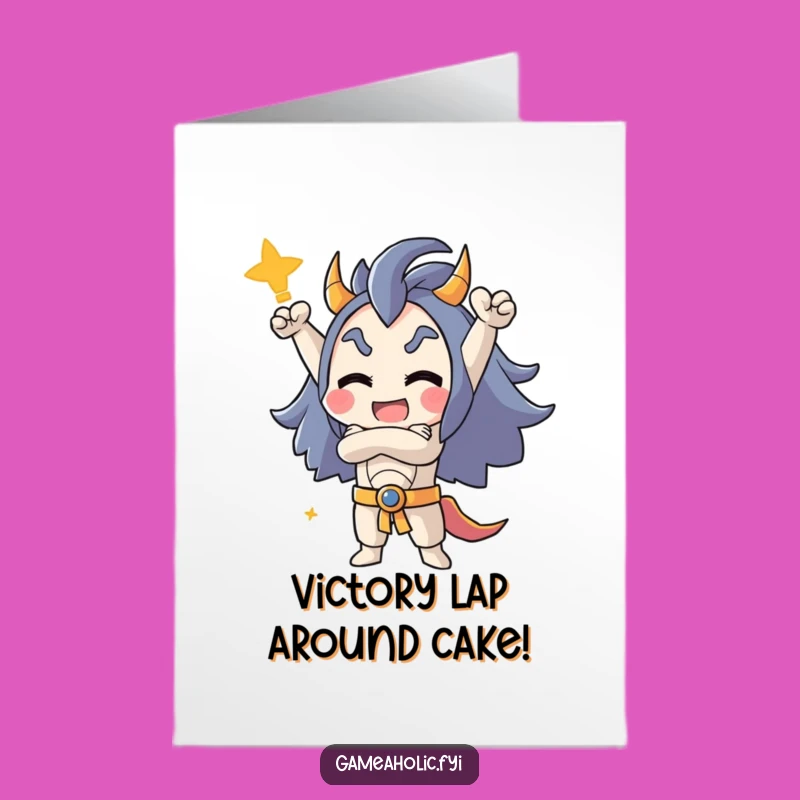 Free Printable Triumphant Gamer Birthday Card: Funny Downloadable Gift for Winners