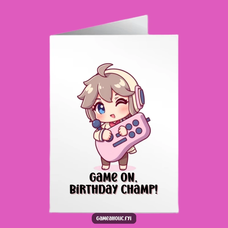 Free Printable Birthday Card: Funny Winking Gamer Character, Downloadable Joyful Surprise