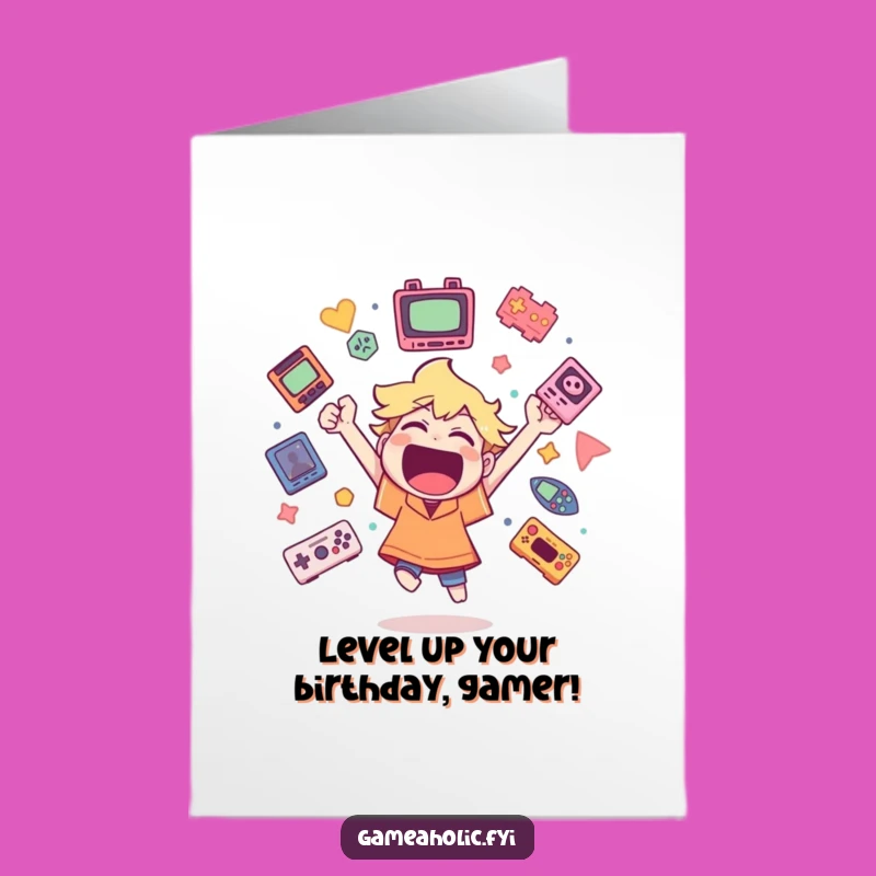 Free Printable Gamer Card: Funny Birthday Cheer, Gaming Icons, Downloadable Gift