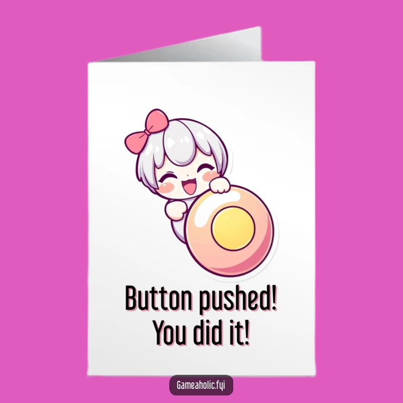 Free Printable Congrats Card: Success Button Masher Character Downloadable