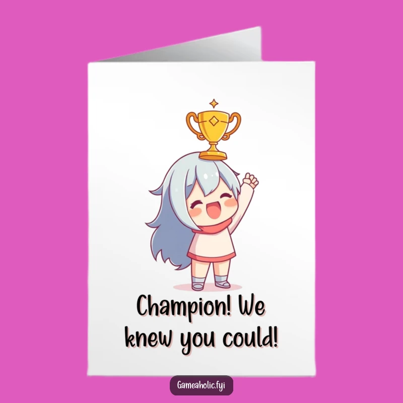 Free Printable Champion Congrats Card: Golden Trophy, Victory, Funny Downloadable Gift