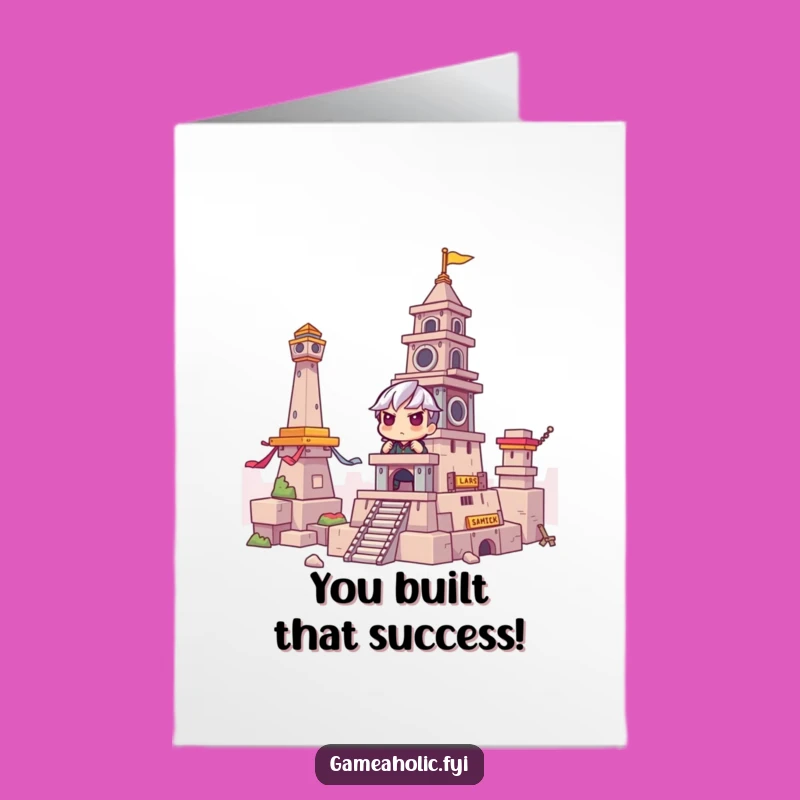Free Printable Congrats Card: Funny Gamer Building Tower, Awesome Downloadable Gift