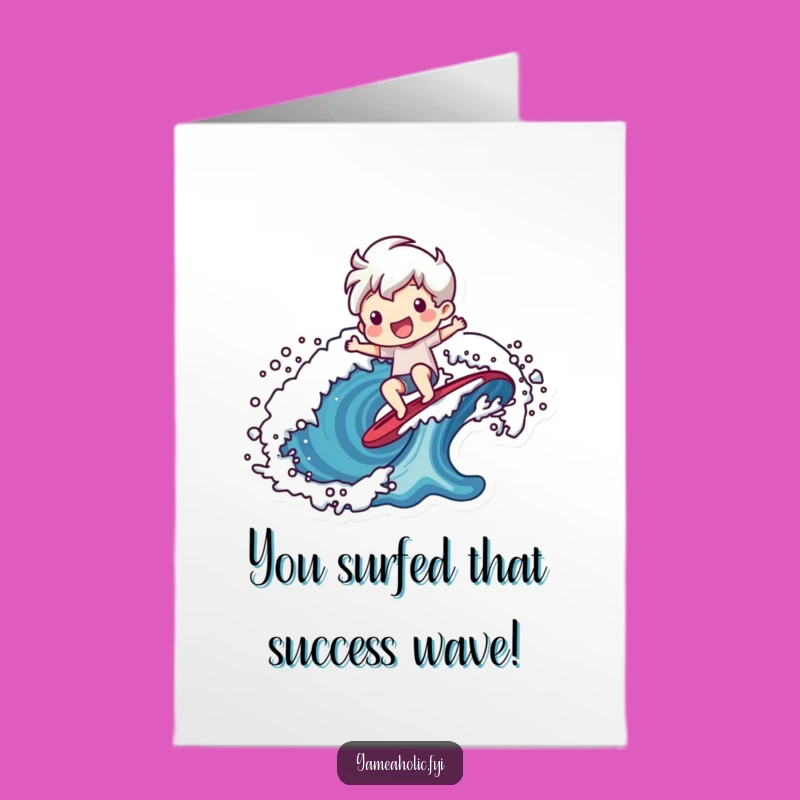 Free Printable Congrats Card: Pixel Wave Rider, Cool Surfing Congrats Downloadable Gift