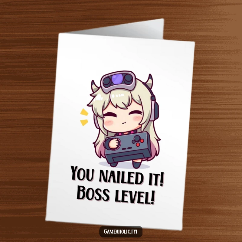 Funny Free Printable Congrats Card, a gamer giving a charming wink while expertly holding a joystick.