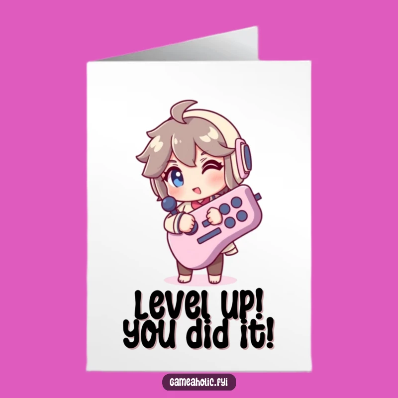 Free Printable Congrats Card: Winking Gamer Character, Instant Download for Gaming Victories