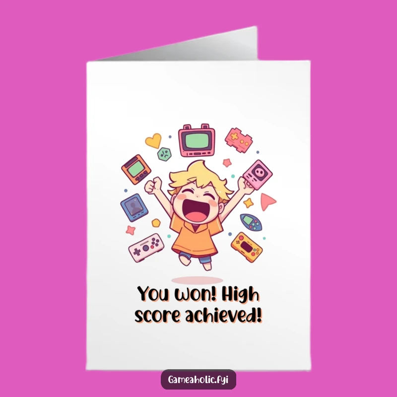 Free Printable Gamer Congrats Card: Winning Celebration, Game Icons, Downloadable Gift