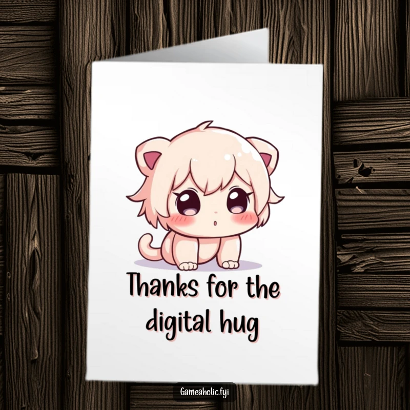 Funny Free Printable Thank You Card: a curious character captivated by a glowing screen, a modern twist on gratitude.
