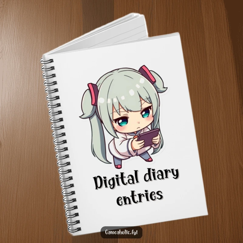 Funny Engrossed Gamer Notebook: A ruled notebook with a cover featuring a character leaning forward intently, engrossed in a handheld game device.