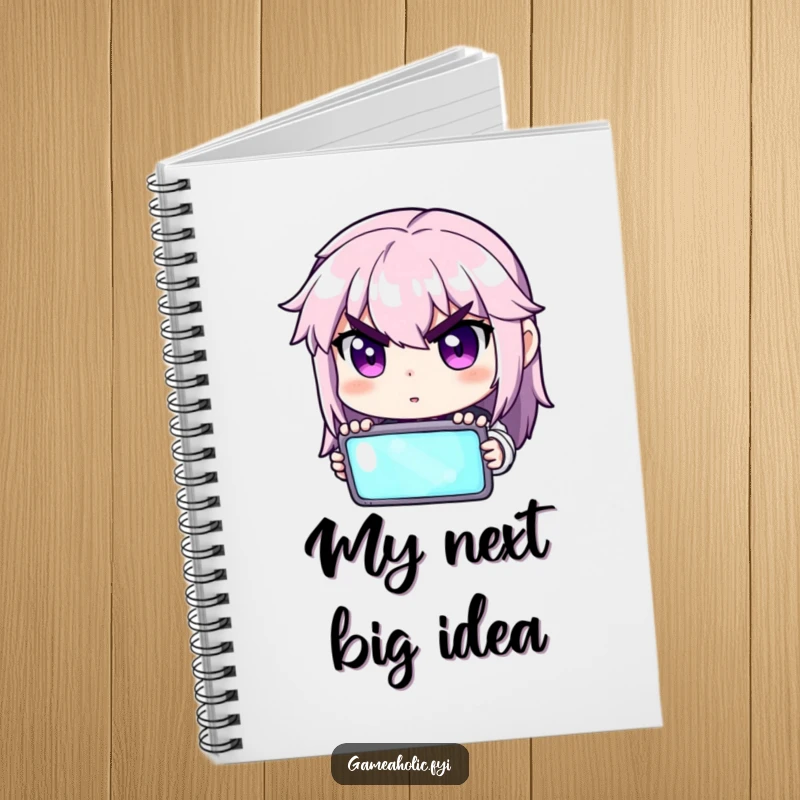 Funny notebook with a character intensely focused on a glowing screen, perfect for gamer notes.