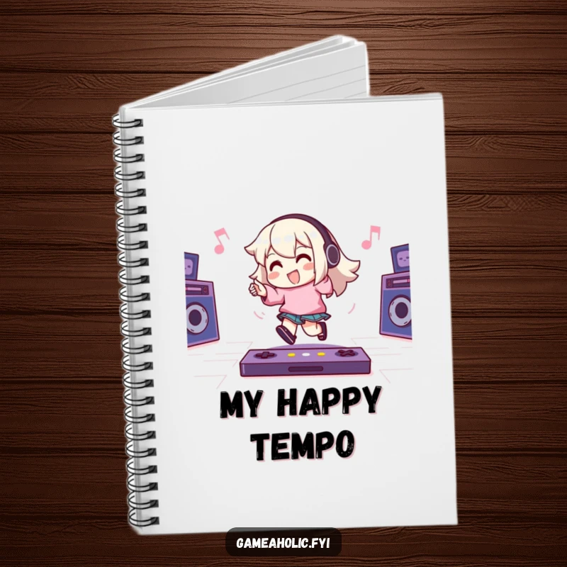 Funny Notebook: Character happily taps their foot to an energetic game beat, ideal for jotting down notes, lyrics, or game strategies with musical flair.
