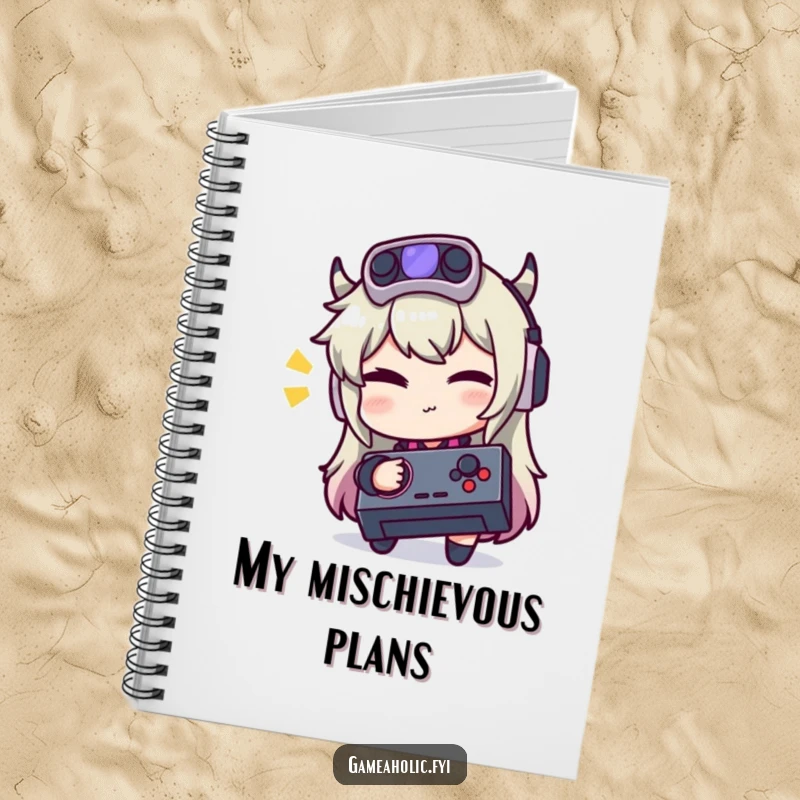 Funny notebook with a character winking playfully while holding a joystick, for gamer notes.