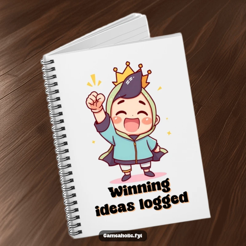 Funny notebook featuring a character celebrating a win with a triumphant fist pump, perfect for journaling victories and achievements.