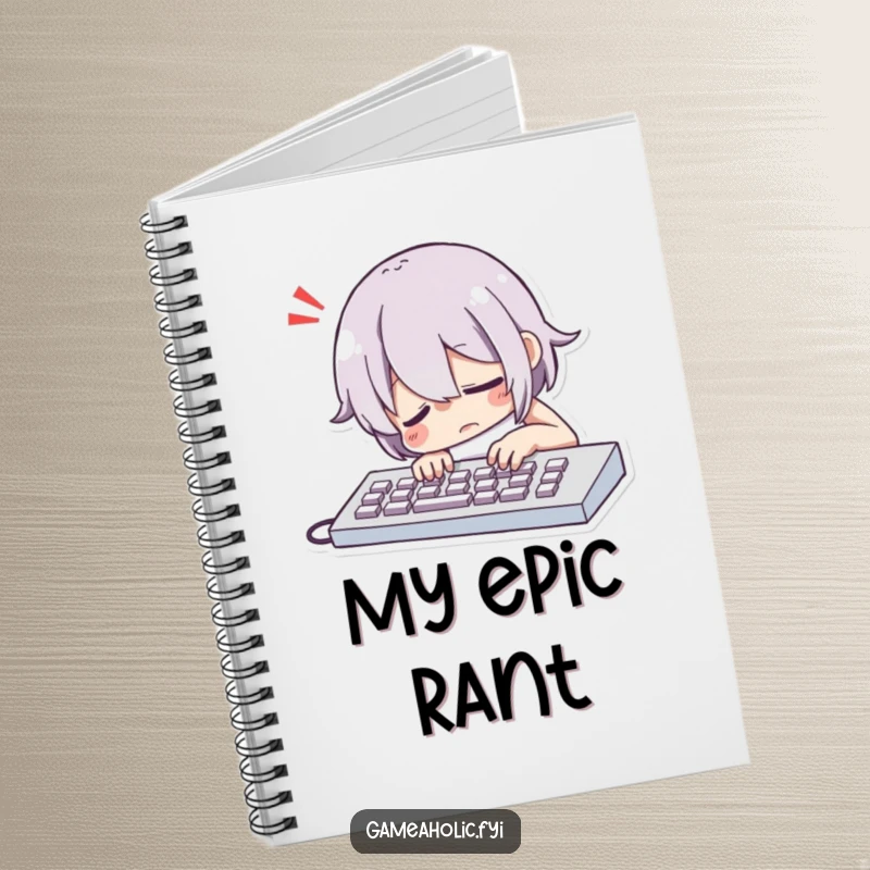 Funny Character Dramatically Slumping Over a Keyboard with a Comically Exaggerated Sigh Notebook, a Journal for the Weary.