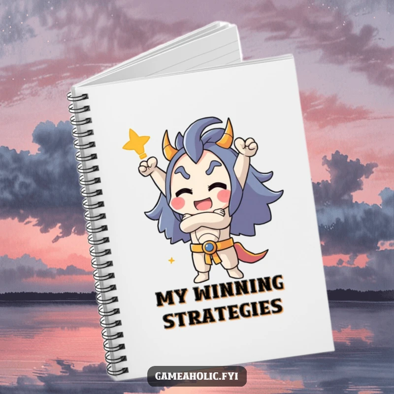 Funny notebook with a character striking a triumphant, crossed-arm pose, perfect for jotting down winning ideas and strategies.