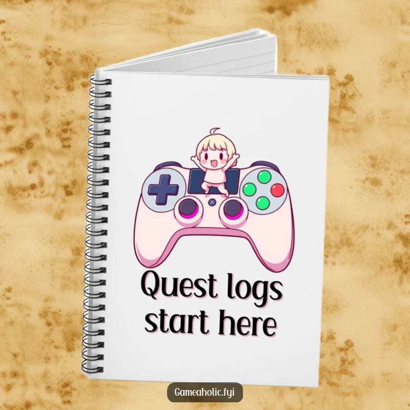 Funny Gamer Notebook: A notebook adorned with a cute character jumping on a giant, glowing controller button, perfect for capturing strategies.