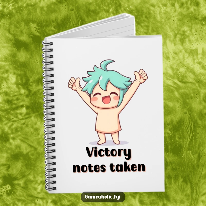 Funny Notebook cover with a character doing a joyful victory dance with arms raised, designed for celebrating wins.