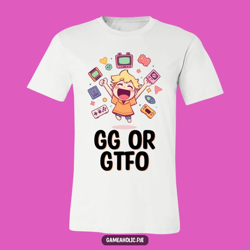 Funny Gamer T-Shirt: Wildly Cheering Character with Icons, Ideal Funny Gift for Players