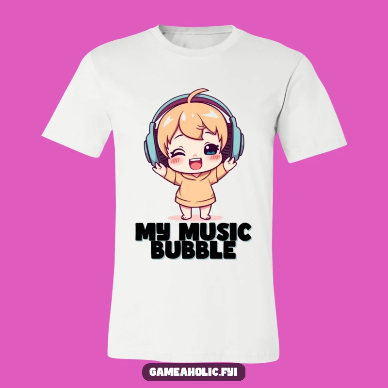 Funny Music Headphone T-Shirt: Delighted Character Tee Gift