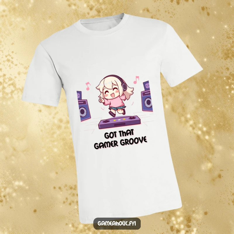 Funny T-Shirt: A character happily taps their foot to an energetic game beat, showcasing a love for rhythm and immersive gaming experiences.