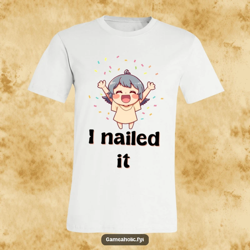 Funny t-shirt featuring a joyful character celebrating a major victory with an exhilarating shower of confetti.