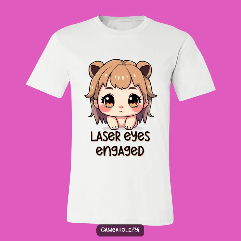 Funny Gamer T-Shirt: Cute Character Intense Focus, Sparkling Eyes, Gaming Apparel