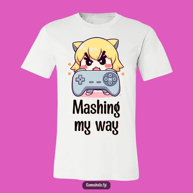 Funny Intense Gamer T-Shirt: Cute Character Mashes Buttons, Great Gift