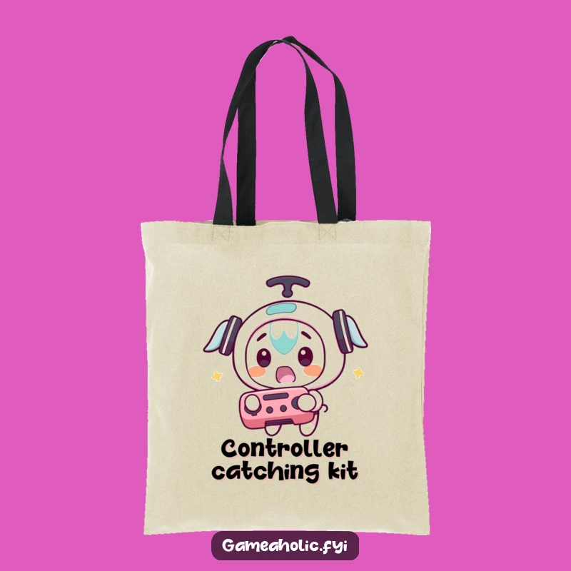 Funny Gamer Tote Bag: Surprised Controller Catch, Flying Game Style, Practical Funny Gift