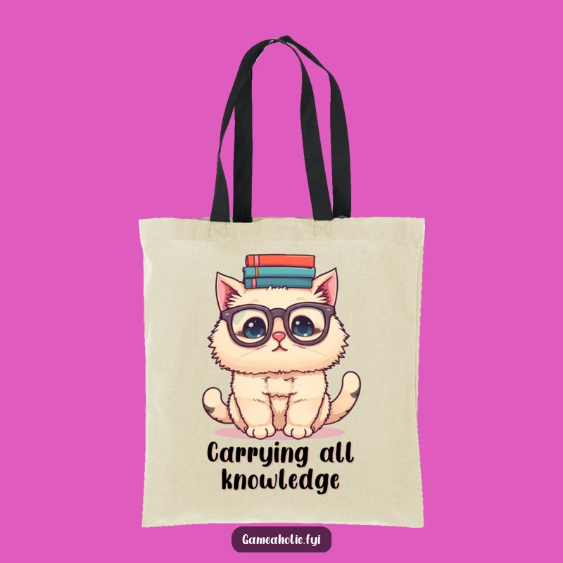 Funny Cat Scholar Tote Bag: Carry Your Books with Feline Flair, Ideal Gift!